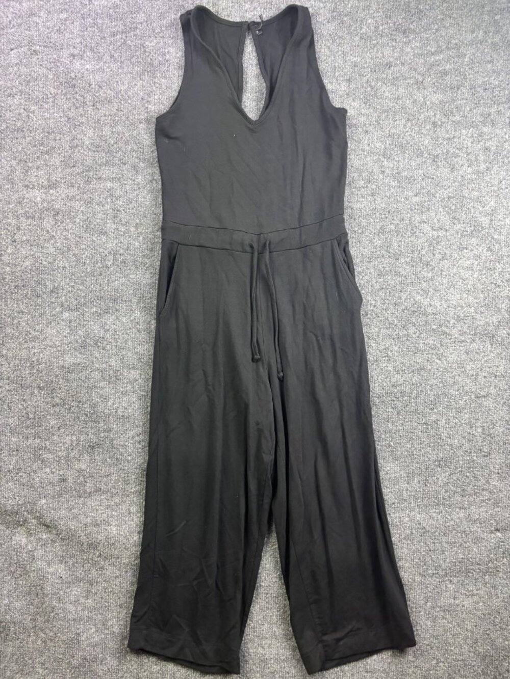 Quince Jumpsuit Womens S Black Jersey Sleeveless V Neck Drawstring Pockets
